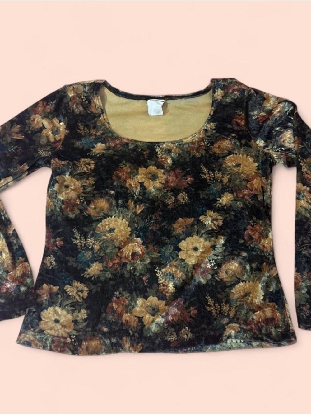 Vintage Floral Velvet Scoop Neck Top
